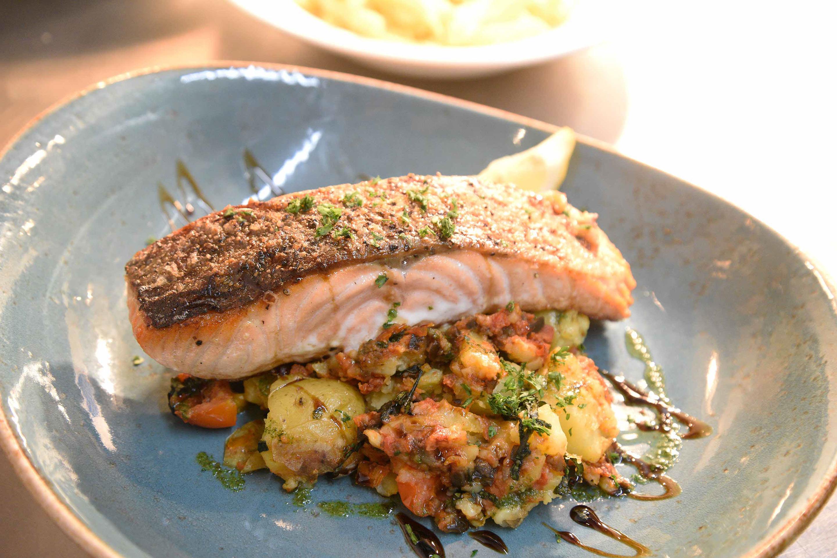 Enjoy fresh Salmon at Sea Breezes restaurant in Portree fresh seafood 
